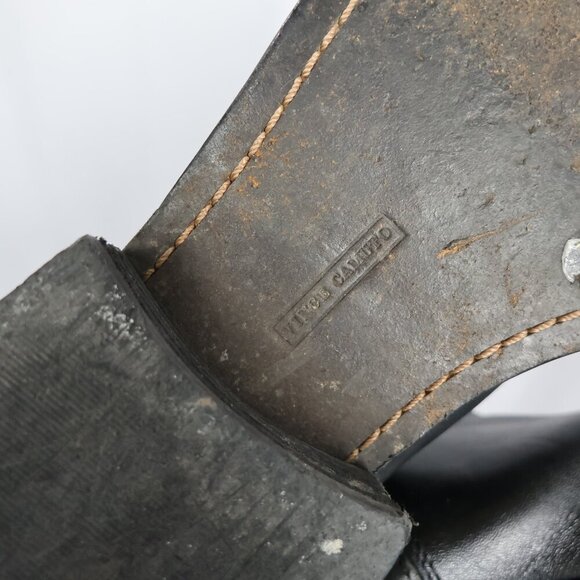 Vince Camuto Black Leather Embossed Knee High Riding Boots Gold Zip Buckle - 10 - Picture 13 of 14